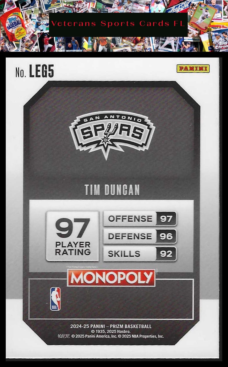 2024-25 Panini Prizm Monopoly #LEG5 Tim Duncan Legends