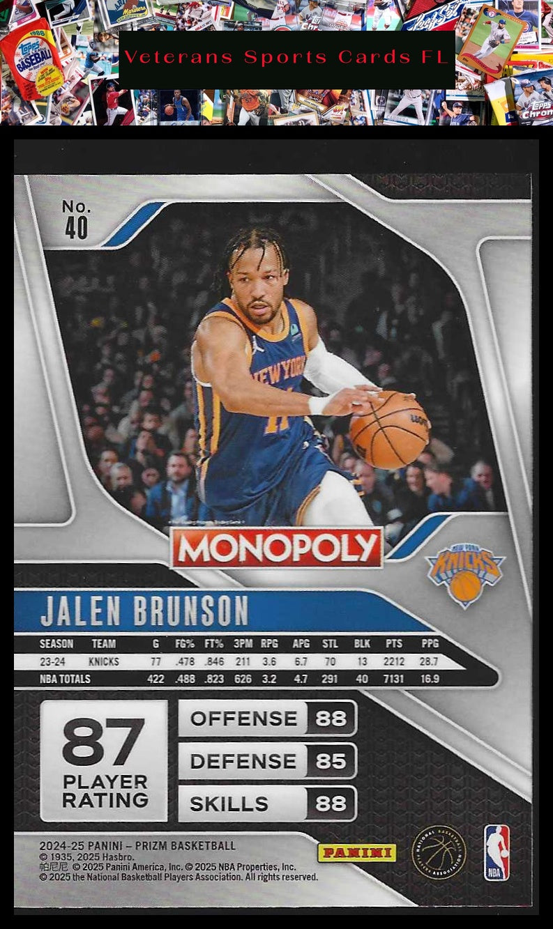 2024-25 Panini Prizm Monopoly #40 Jalen Brunson