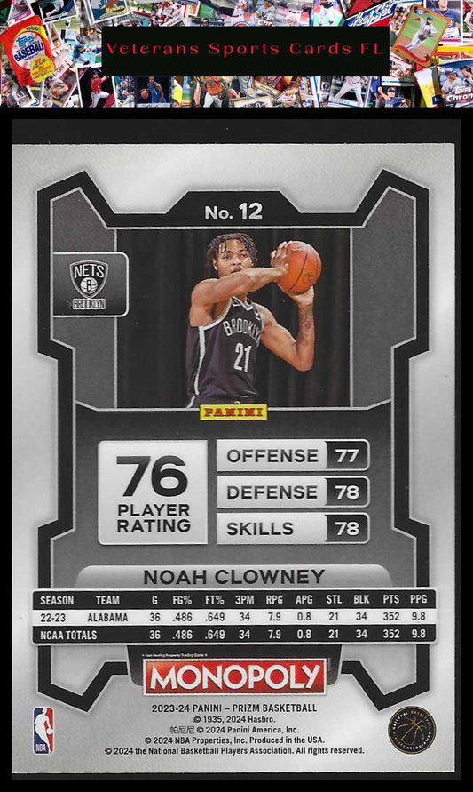 2023-24 Panini Prizm Monopoly #12 Noah Clowney