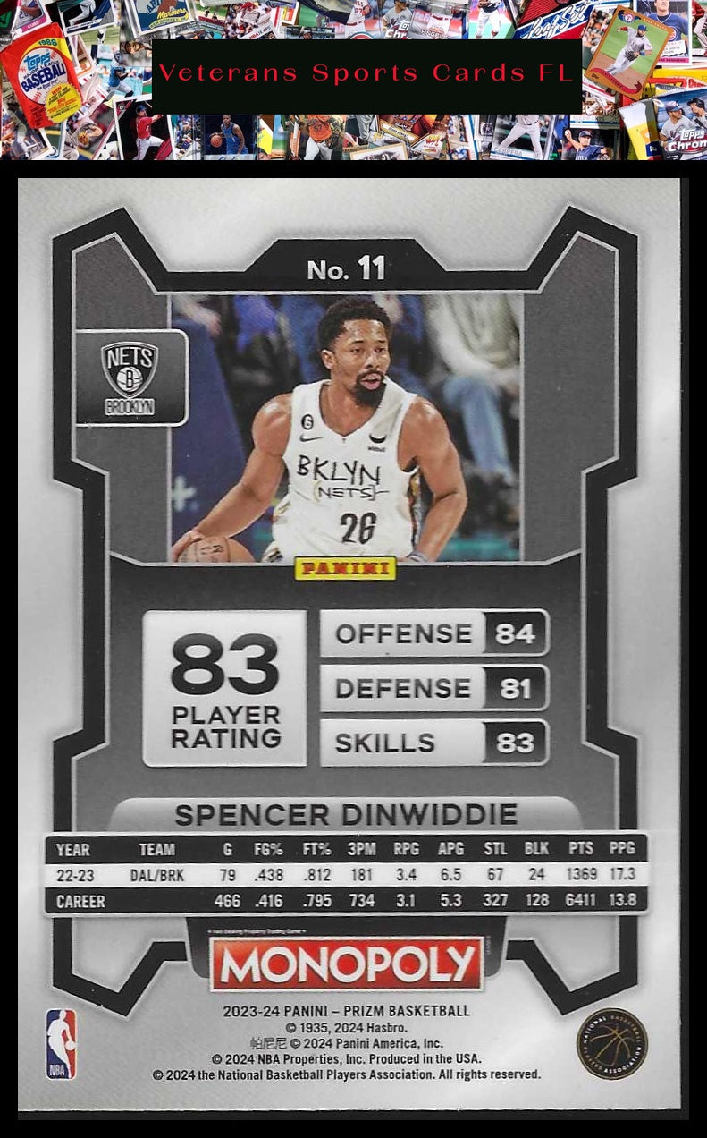 2023-24 Panini Prizm Monopoly #11 Spencer Dinwiddie