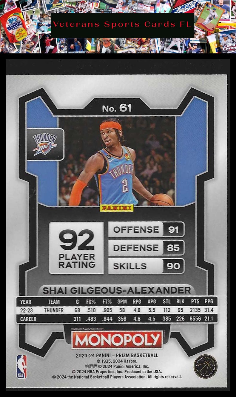 2023-24 Panini Prizm Monopoly #61 Shai Gilgeous-Alexander