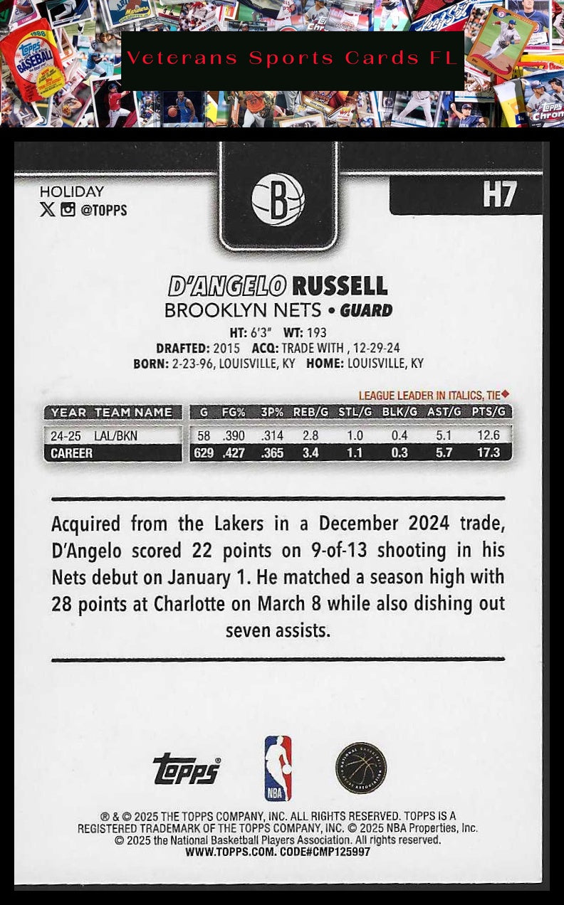 2025-26 Topps Holiday #H7 D'Angelo Russell Glitter Holiday