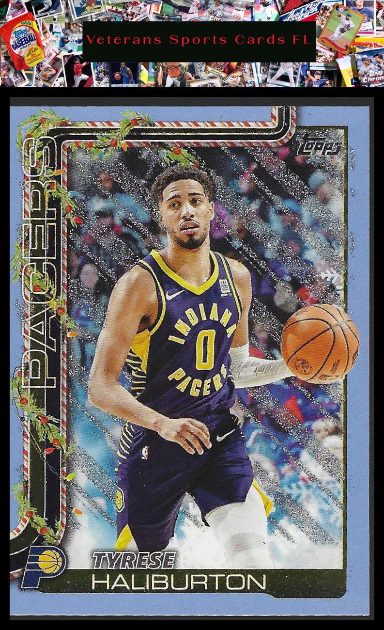 2025-26 Topps Holiday #H38 Tyrese Haliburton LT Blue and White Glitter Holiday