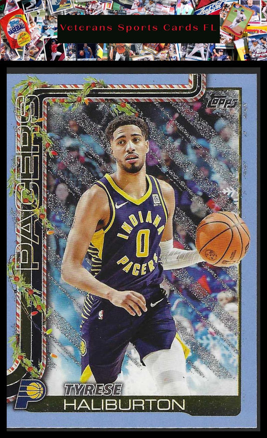 2025-26 Topps Holiday #H38 Tyrese Haliburton LT Blue and White Glitter Holiday