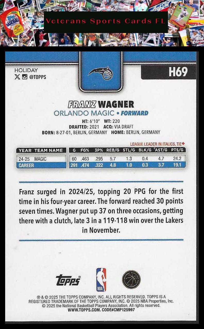 2025-26 Topps Holiday #H69 Franz Wagner Glitter Holiday