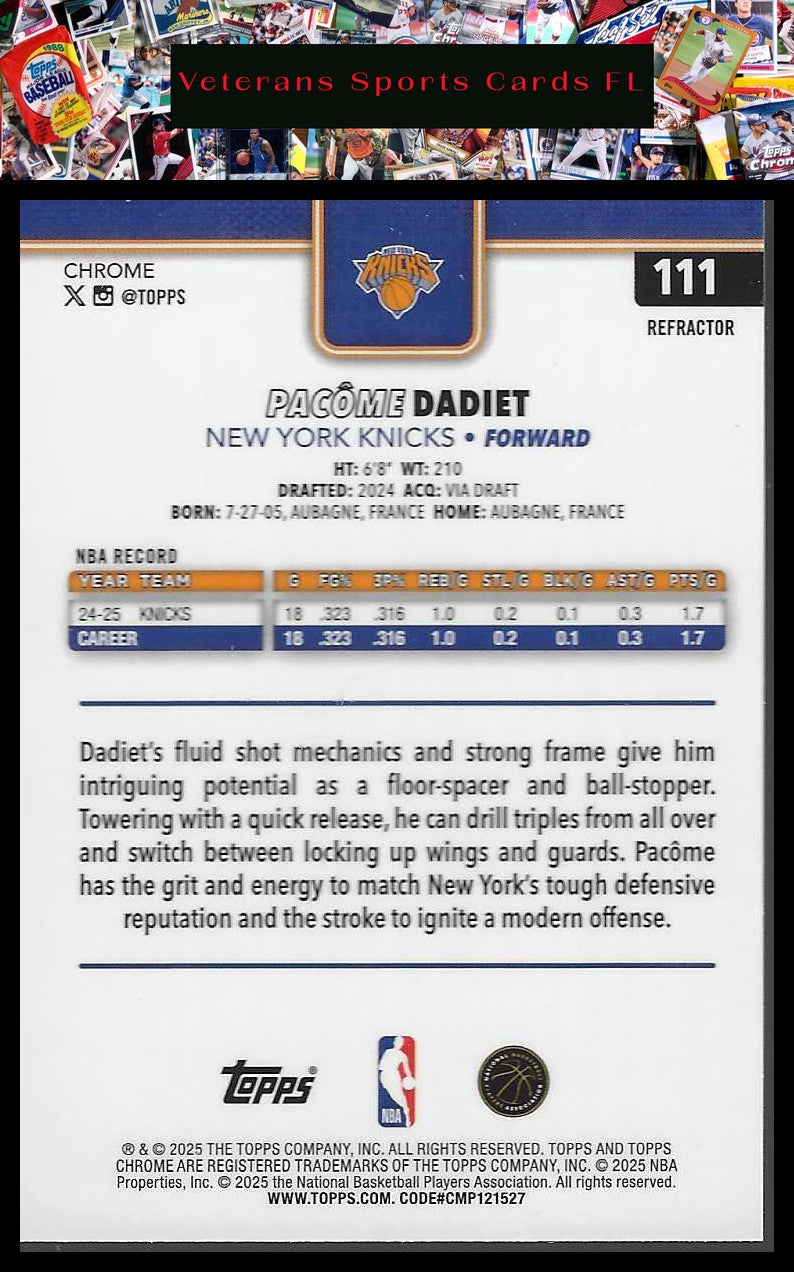 2025-26 Topps Chrome #111 Pacôme Dadiet Refractor
