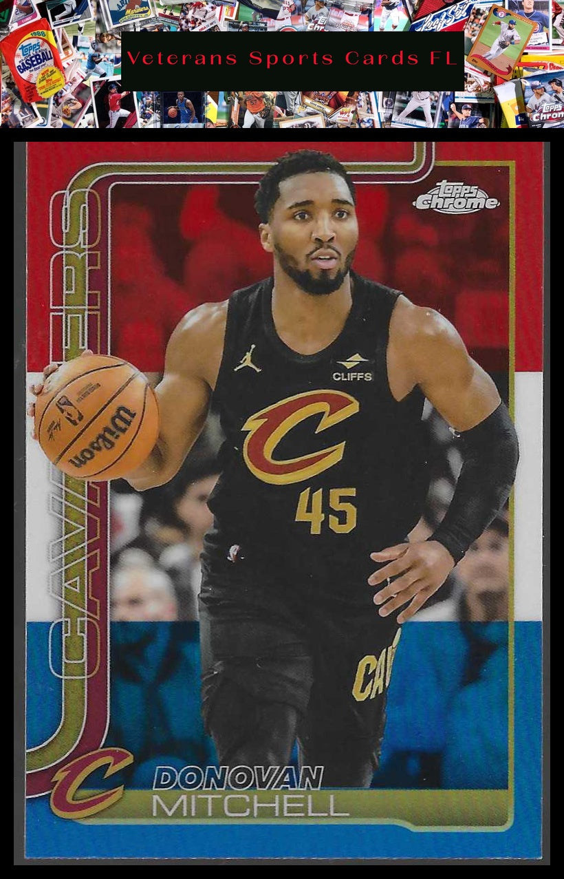 2025-26 Topps Chrome #69 Donovan Mitchell Red White and Blue Refractor