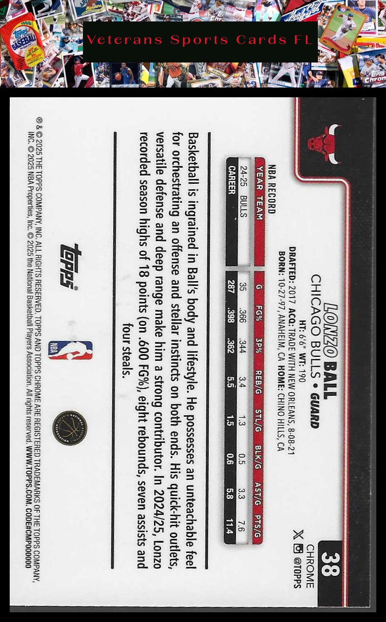 2025-26 Topps Chrome #38 Lonzo Ball
