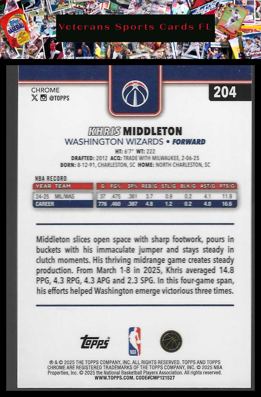 2025-26 Topps Chrome #204 Khris Middleton