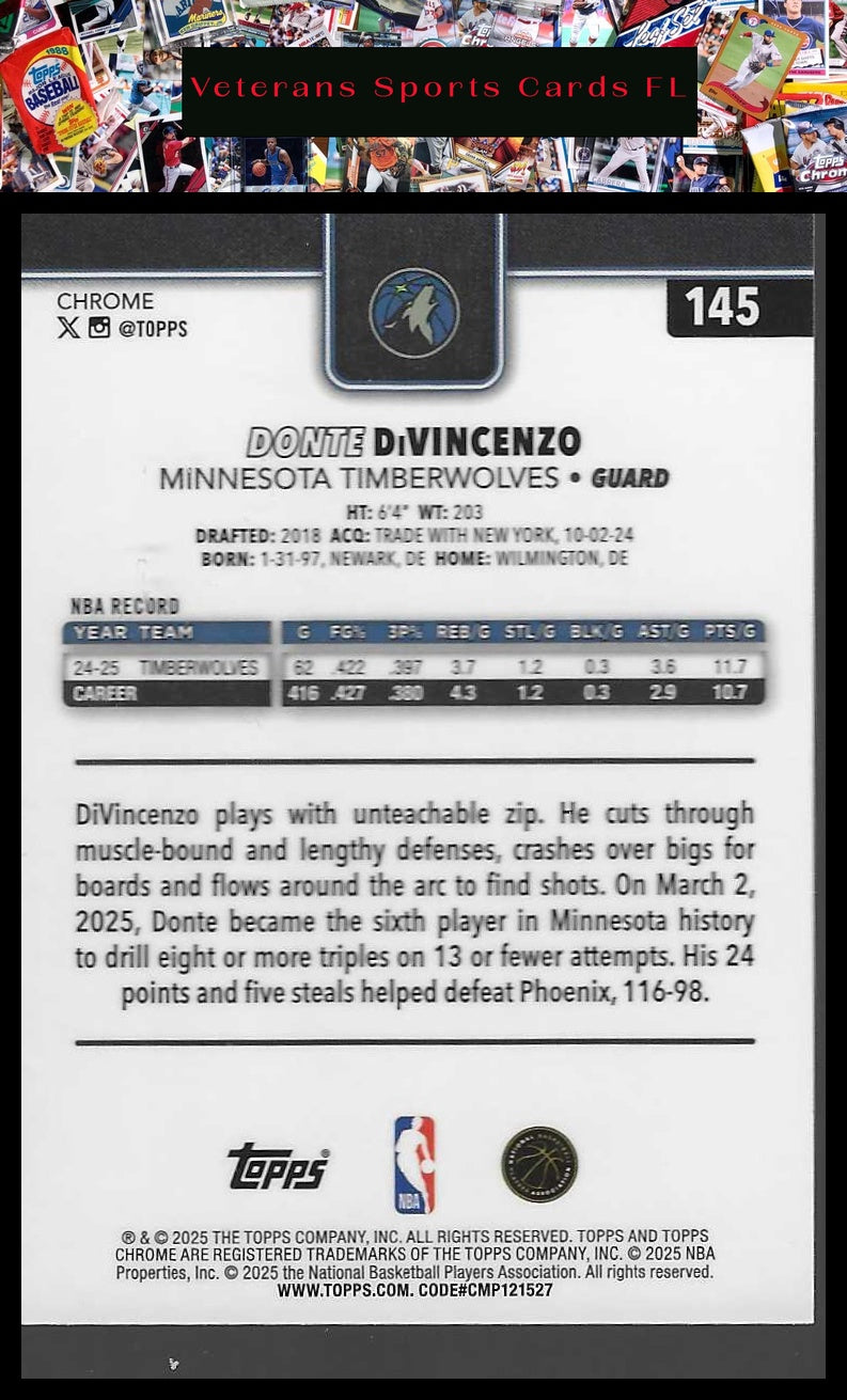 2025-26 Topps Chrome #145 Donte DiVincenzo