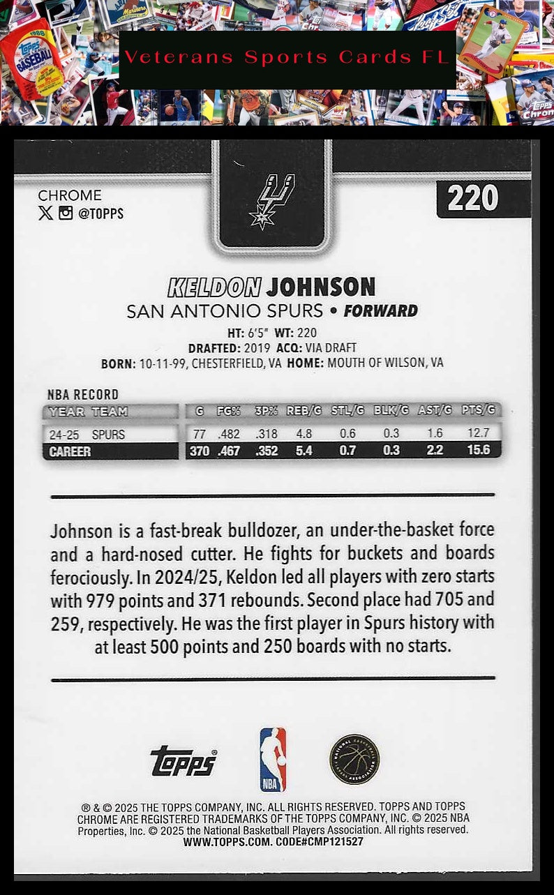 2025-26 Topps Chrome #220 Keldon Johnson