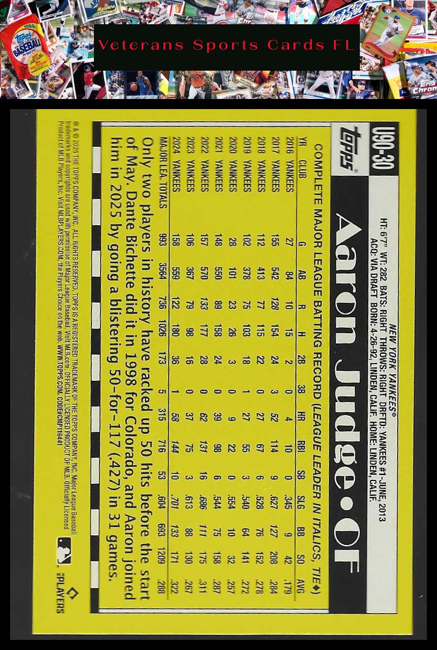 2025 Topps Update #U90-30 Aaron Judge 1990 Topps Baseball 35th Anniversary