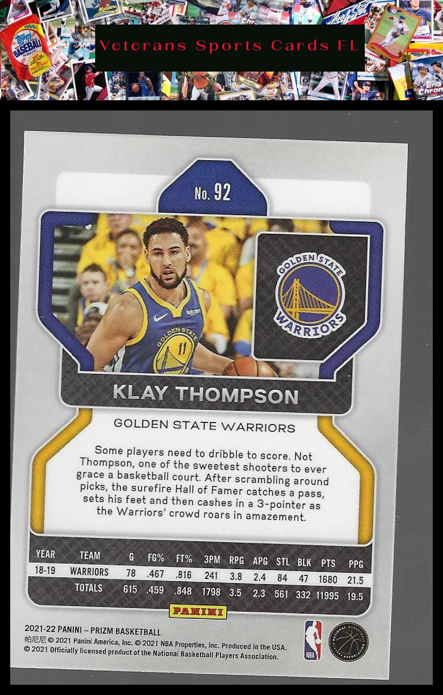 2021-22 Panini Prizm #92 Klay Thompson