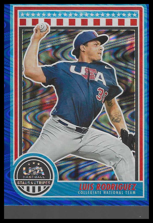 2025 Panini Stars & Stripes USA Baseball Blue Swirl #24 Luis Rodriguez #004/125