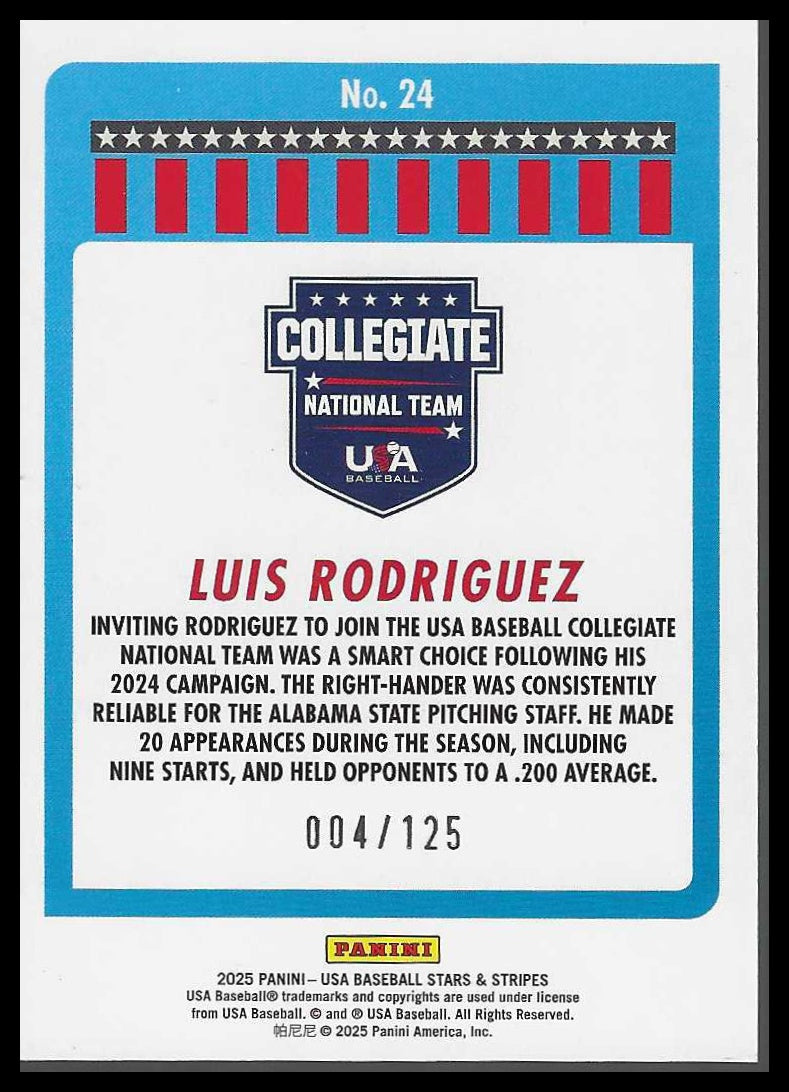 2025 Panini Stars & Stripes USA Baseball Blue Swirl #24 Luis Rodriguez #004/125