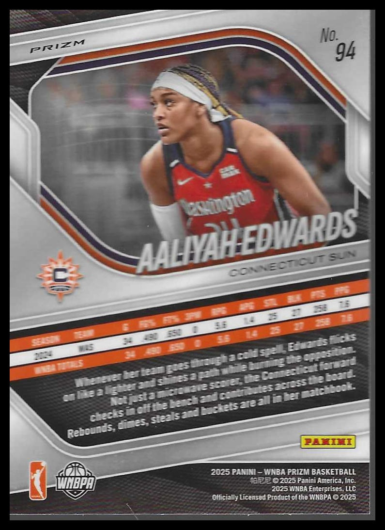 2025 Panini Prizm WNBA #94 Aaliyah Edwards Silver Prizms