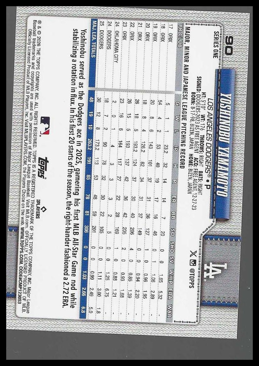 2026 Topps #90 Yoshinobu Yamamoto Spring Training Los Angeles Dodgers