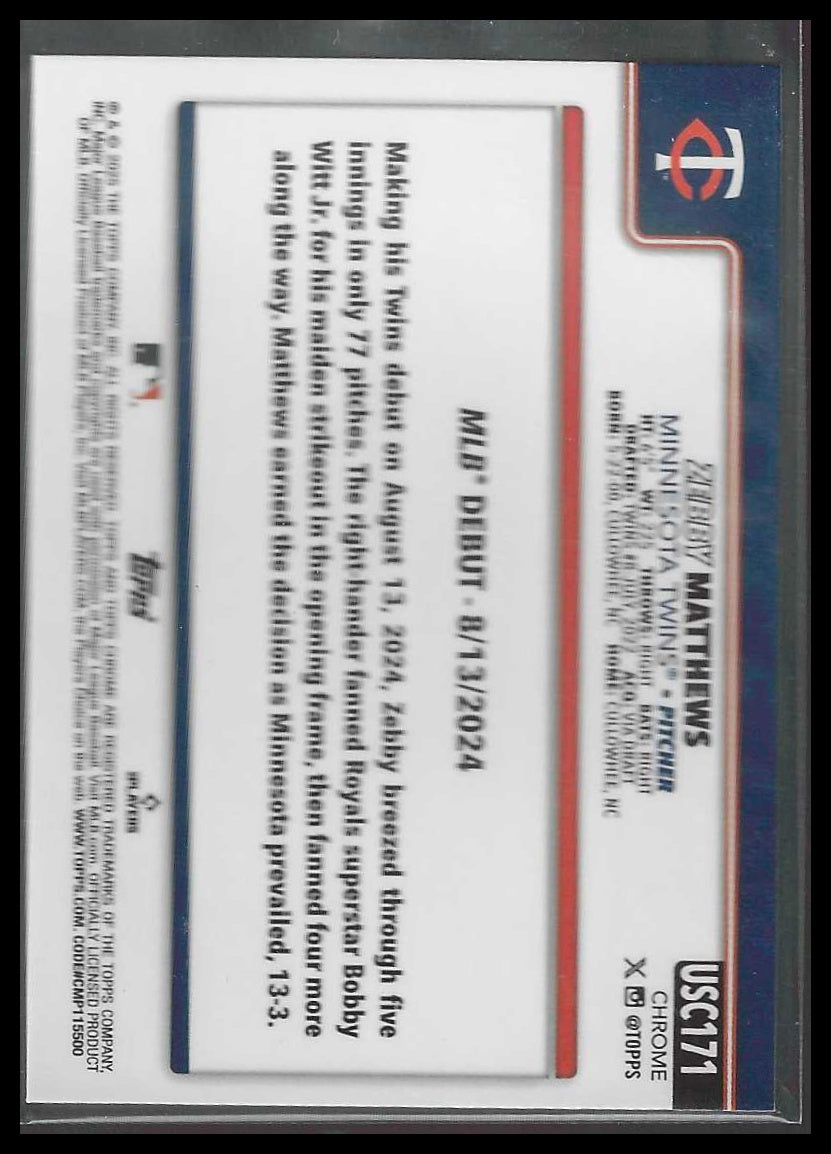 2025 Topps Chrome Update #USC171 Zebby Matthews Minnesota Twins Rookie