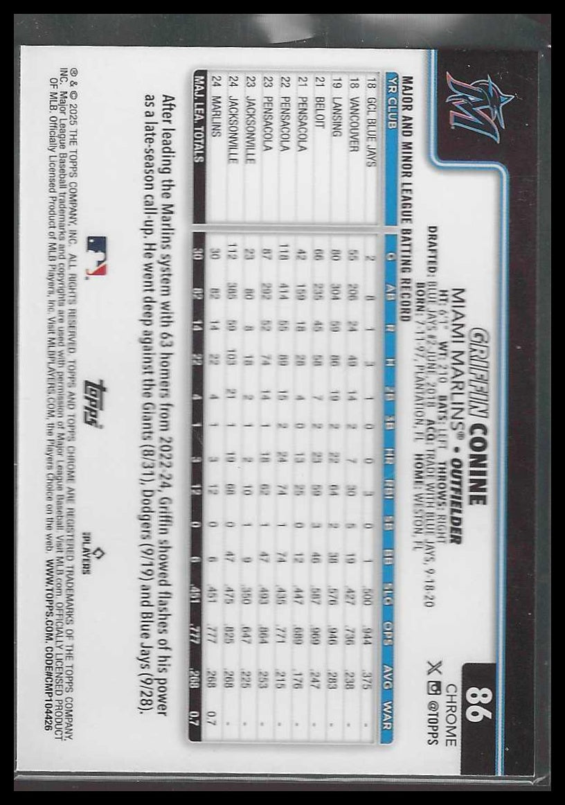 2025 Topps Chrome #86 Griffin Conine Miami Marlins Rookie