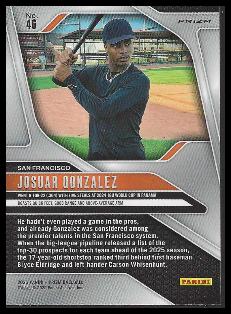 2025 Panini Prizm #46 Josuar Gonzalez Silver Prizms San Francisco Giants