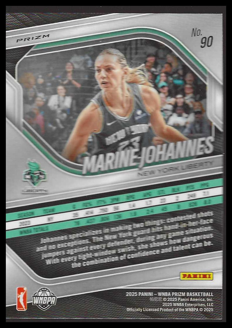 2025 Panini Prizm WNBA #90 Marine Johannes Blue Velocity Prizms New York Liberty