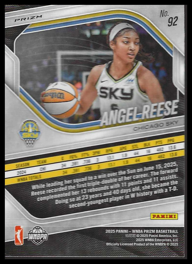 2025 Panini Prizm WNBA #92 Angel Reese Blue Velocity Prizms Chicago Sky