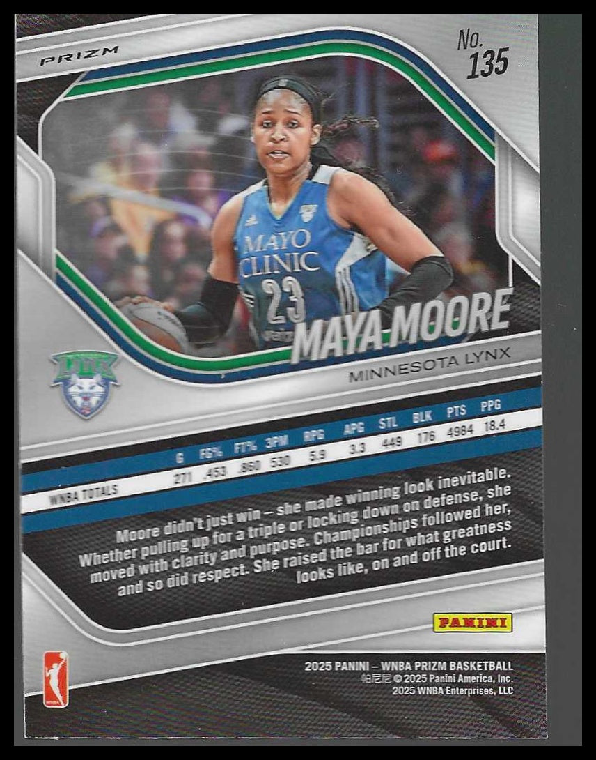 2025 Panini Prizm WNBA #135 Maya Moore Ice Prizms Minnesota Lynx