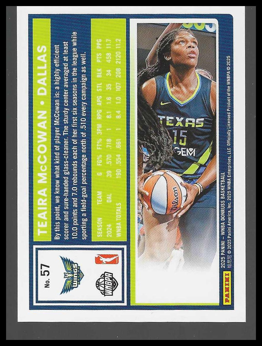 2025 Donruss WNBA #57 Teaira McCowan Red Holo #/299 Dallas Wings