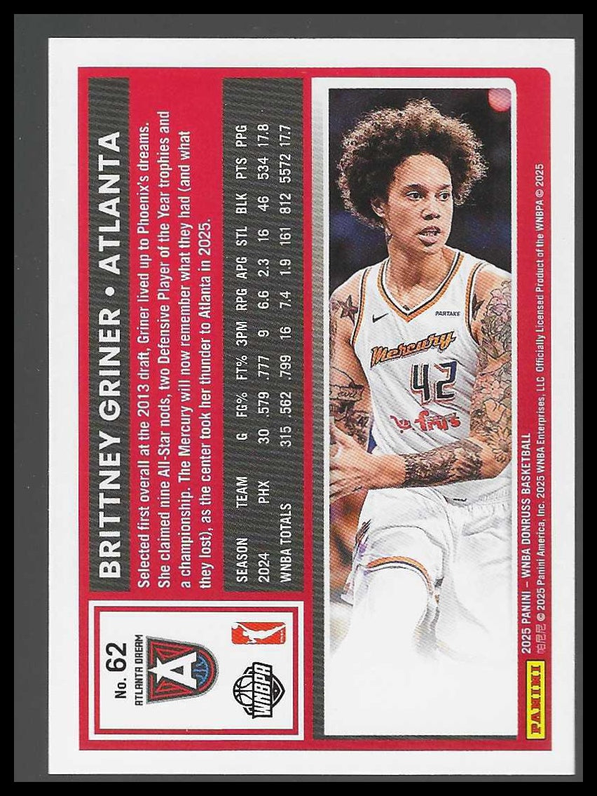 2025 Donruss WNBA #62 Brittney Griner Holo Atlanta Dream