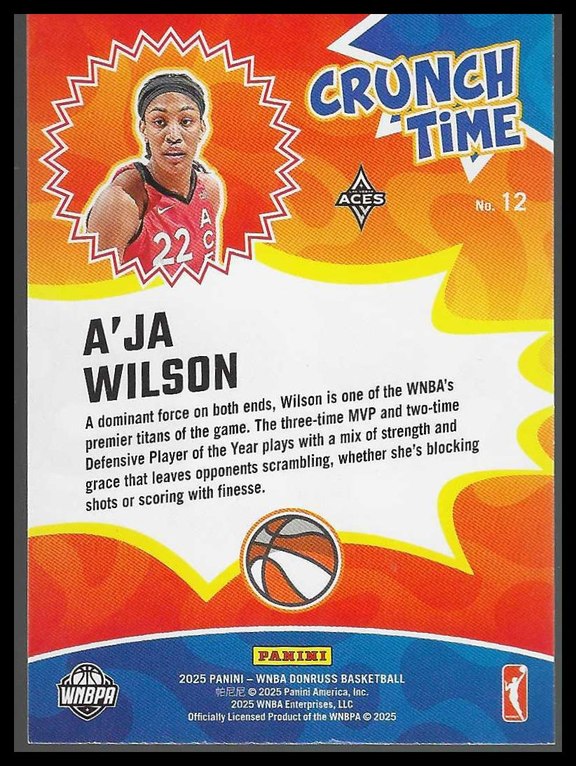 2025 Donruss WNBA #12 A'ja Wilson Crunch Time Press Proof Las Vegas Aces