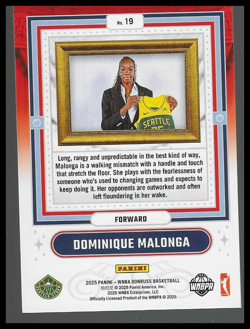 2025 Donruss WNBA #19 Dominique Malonga Franchise Features Seattle Storm