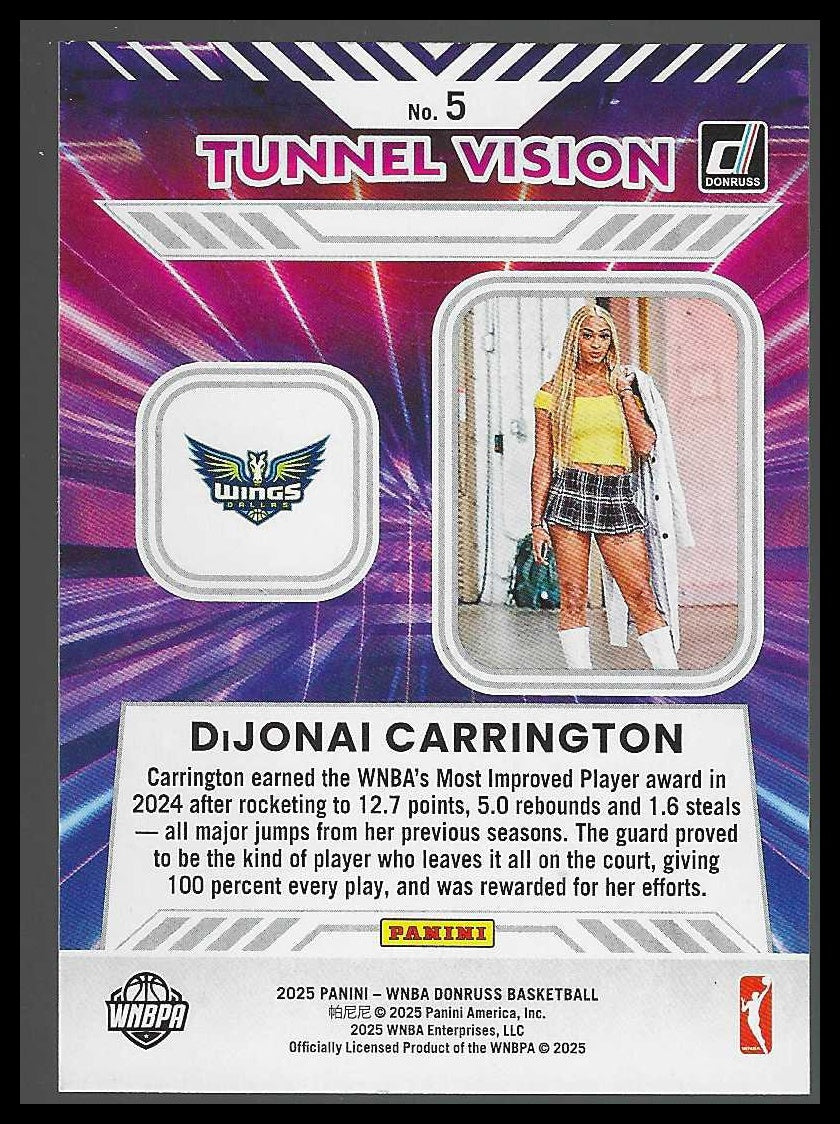 2025 Donruss WNBA #5 DiJonai Carrington Tunnel Vision Dallas Wings