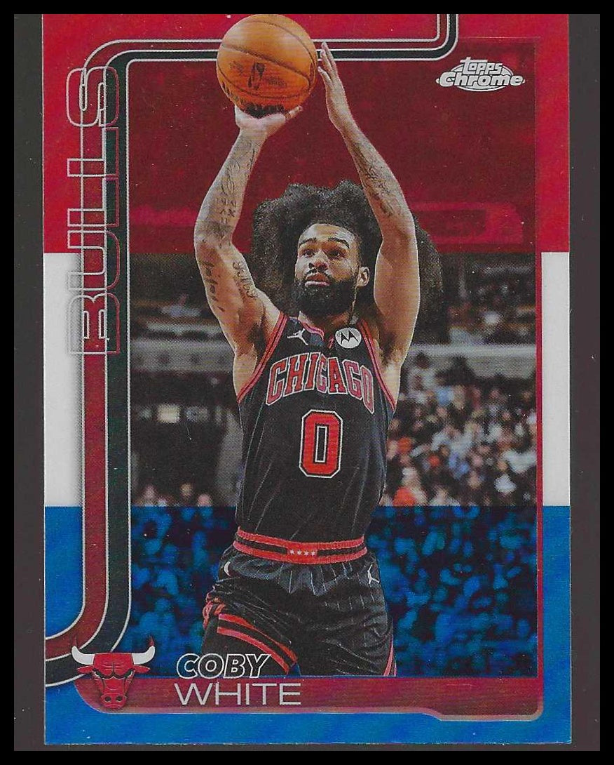 2025-26 Topps Chrome #80 Coby White Red White and Blue Refractor Chicago Bulls