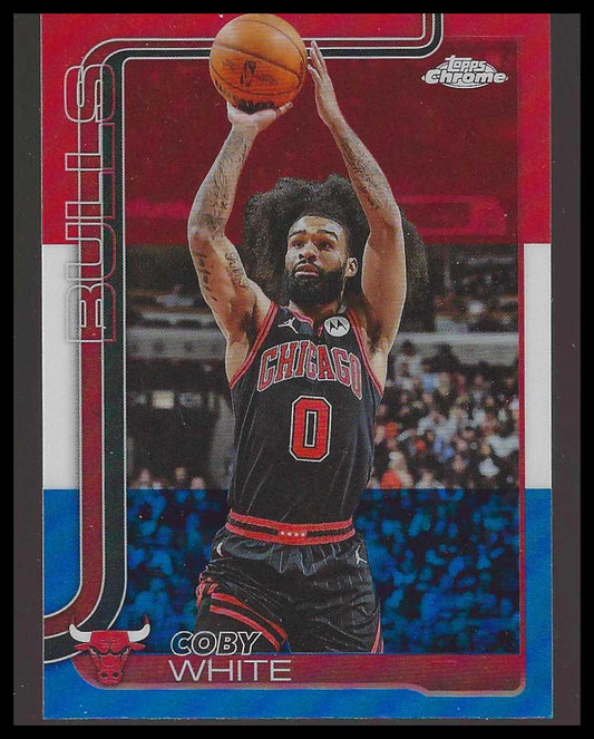 2025-26 Topps Chrome #80 Coby White Red White and Blue Refractor Chicago Bulls