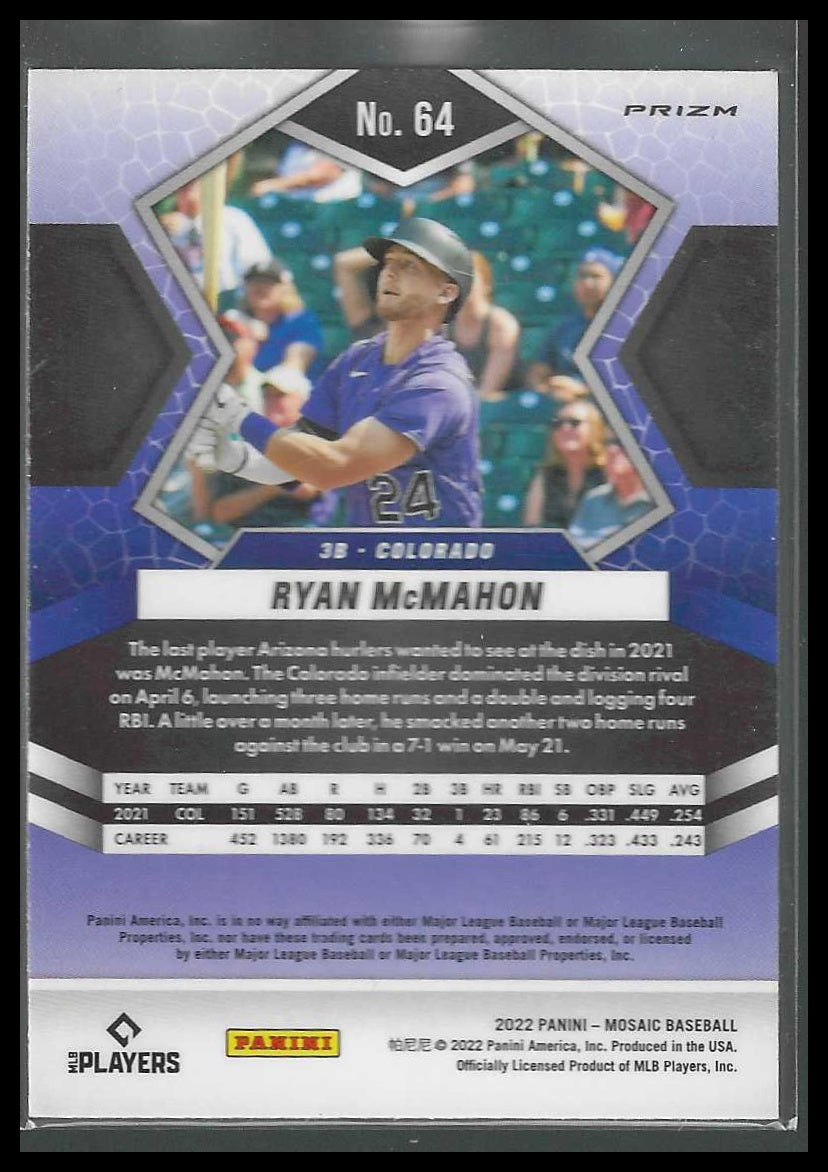 2022 Panini Mosaic #64 Ryan McMahon Silver Prizm Colorado Rockies
