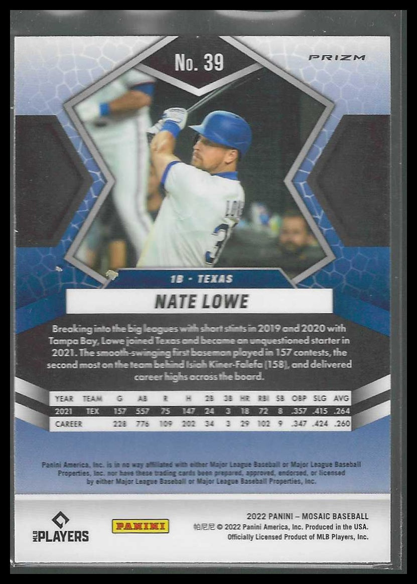 2022 Panini Mosaic #39 Nate Lowe Pink Camo Mosaic Texas Rangers