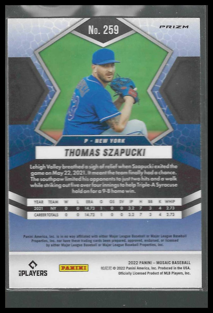 2022 Panini Mosaic #259 Thomas Szapucki Pink Camo Mosaic New York Mets
