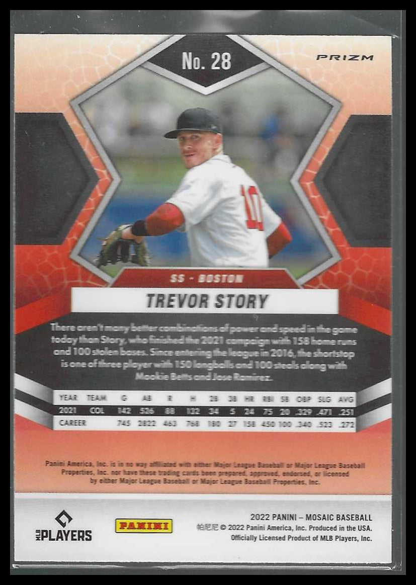 2022 Panini Mosaic #28 Trevor Story Pink Camo Mosaic Boston Red Sox