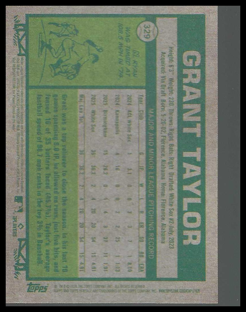 2026 Topps Heritage #329 Grant Taylor Chrome Pink Sparkle Refractors RC SP