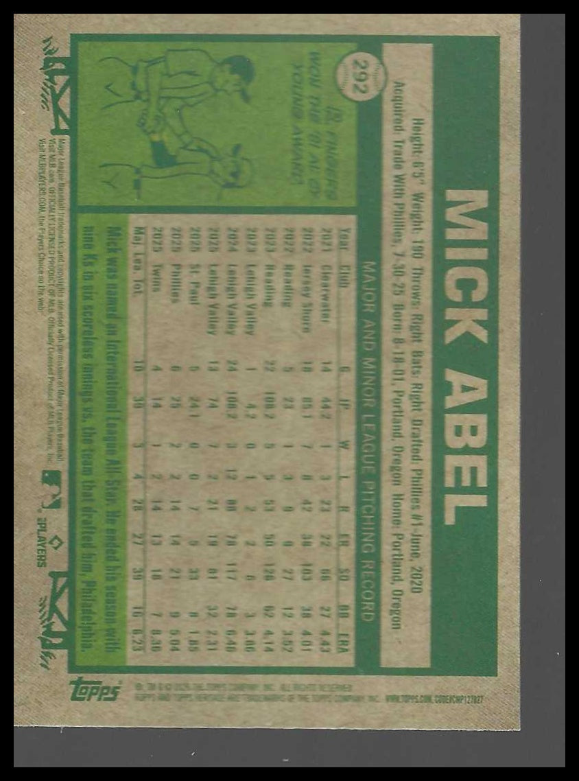 2026 Topps Heritage #292 Mick Abel Chrome Silver Sparkle Refractors Twins