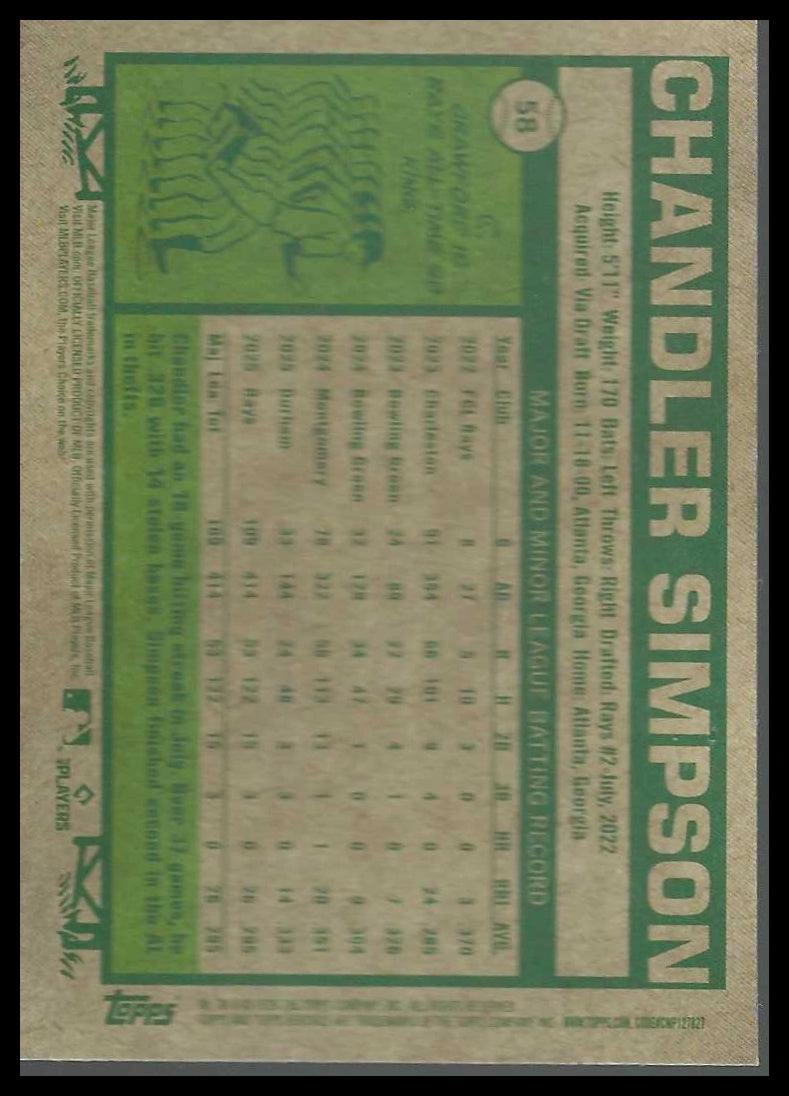 2026 Topps Heritage #58 Chandler Simpson Chrome Silver Sparkle Refractors Rays