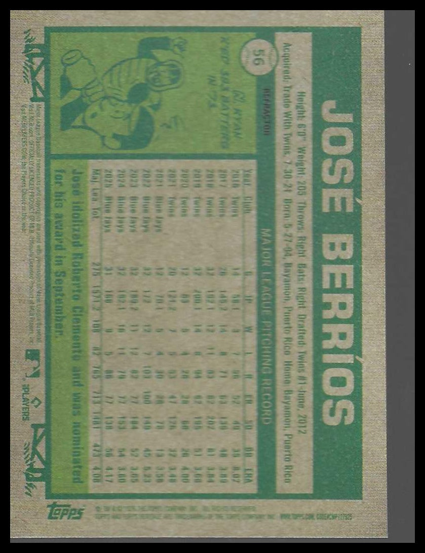 2026 Topps Heritage #56 José Berríos Chrome Refractors Toronto Blue Jays