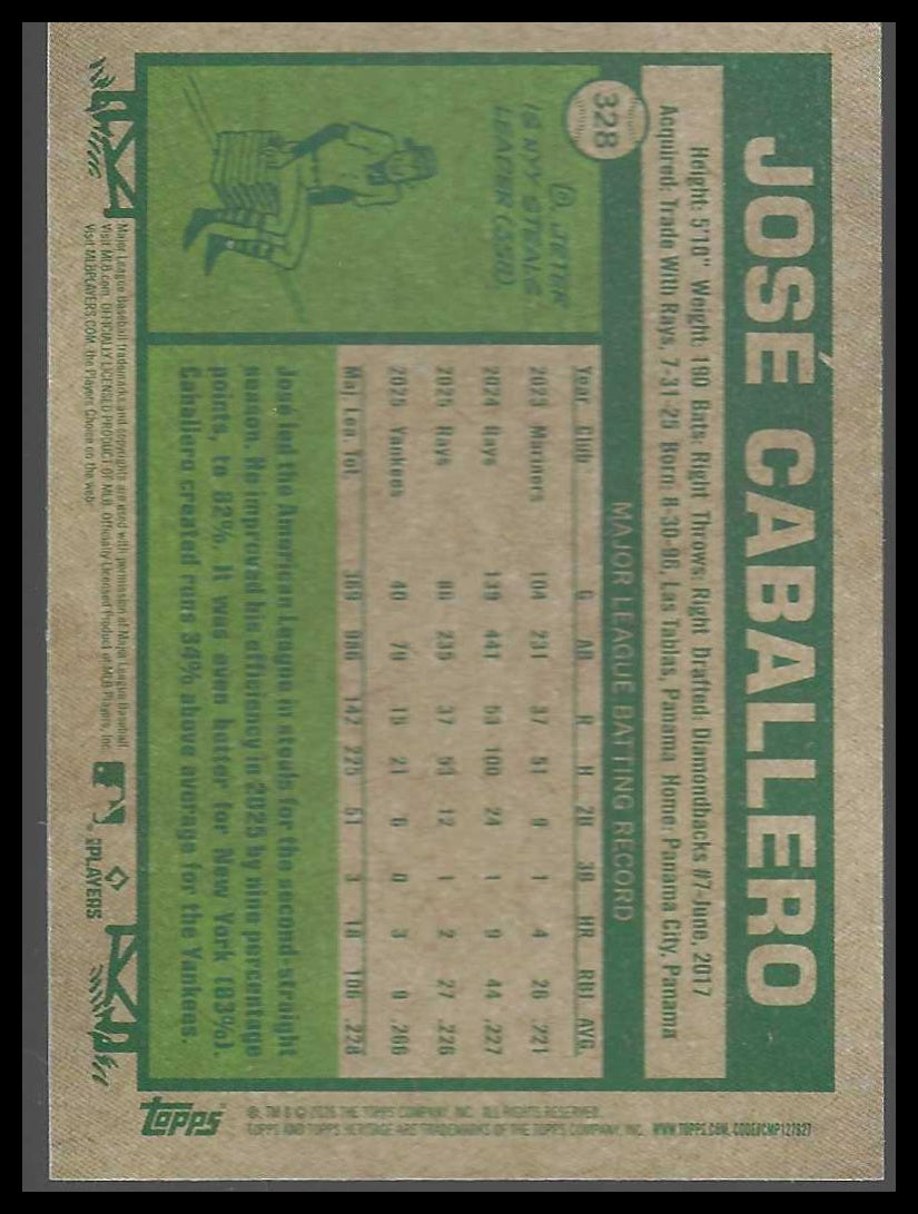 2026 Topps Heritage #328 José Caballero Chrome New York Yankees