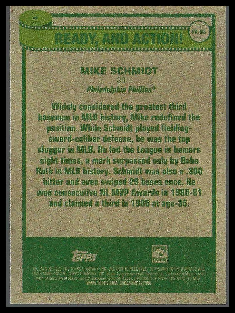 2026 Topps Heritage #RA-MS Mike Schmidt Ready, and Action! Philadelphia Phillies