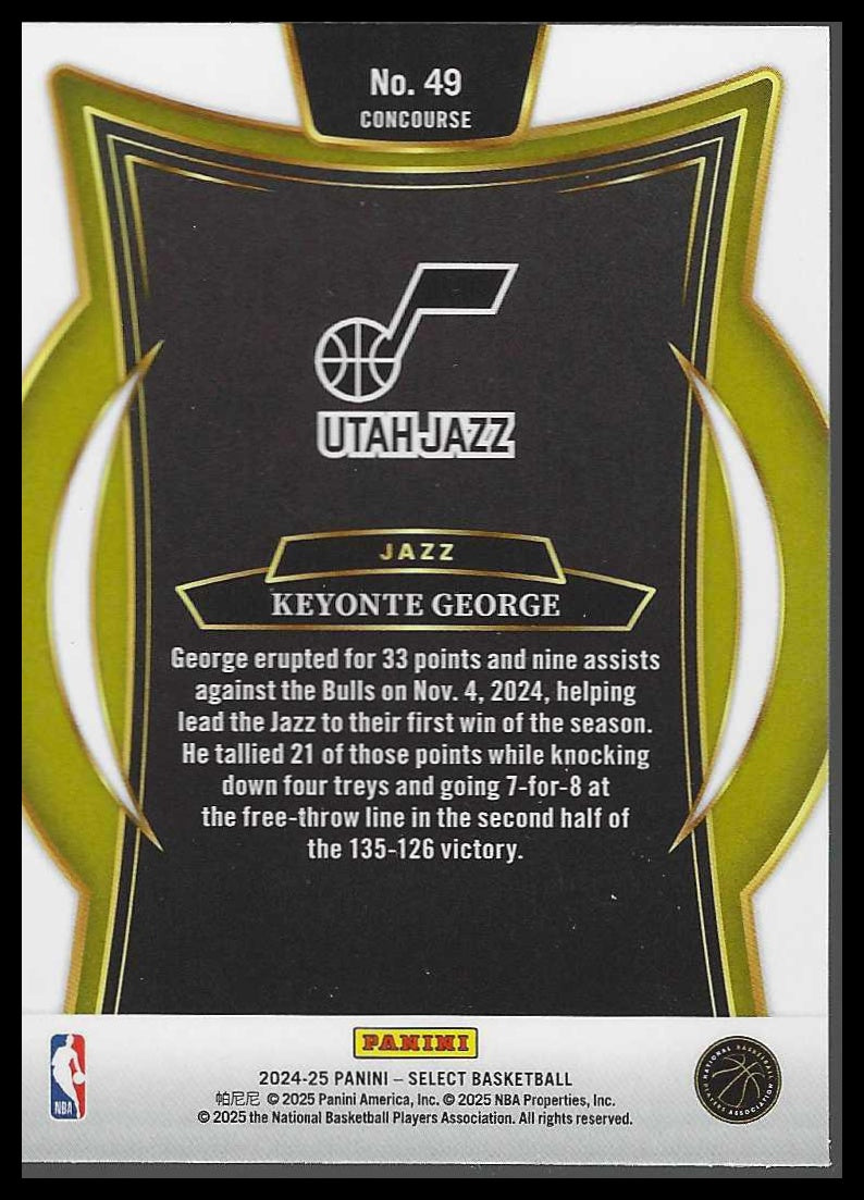 2024-25 Panini Select #49 Keyonte George Blue (Retail) Utah Jazz