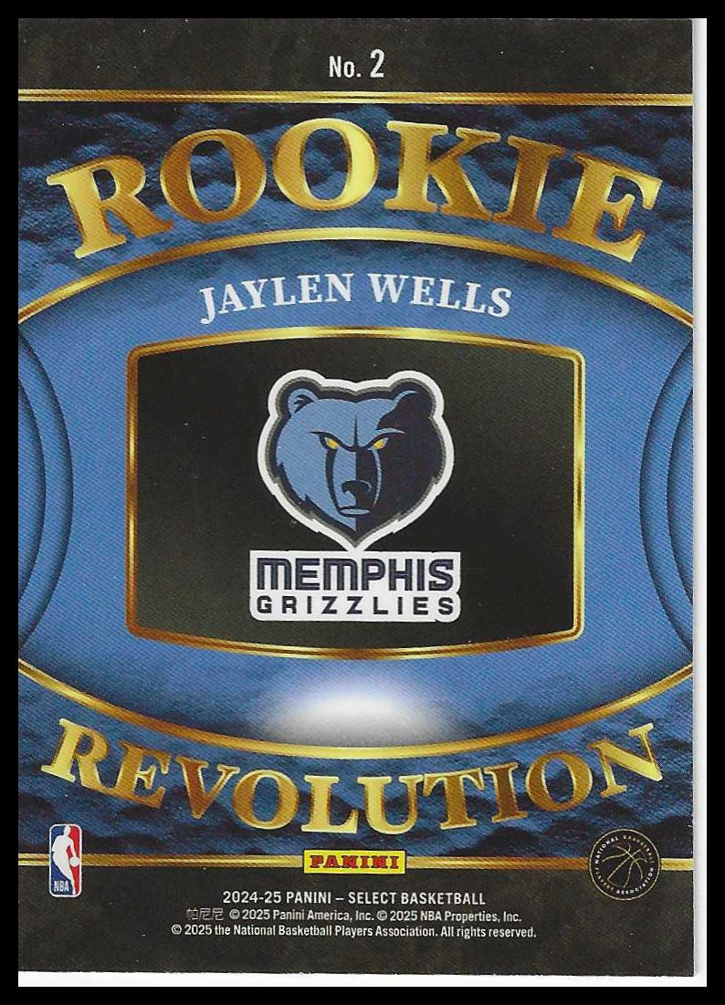 2024-25 Panini Select #2 Jaylen Wells Rookie Revolution Memphis Grizzlies
