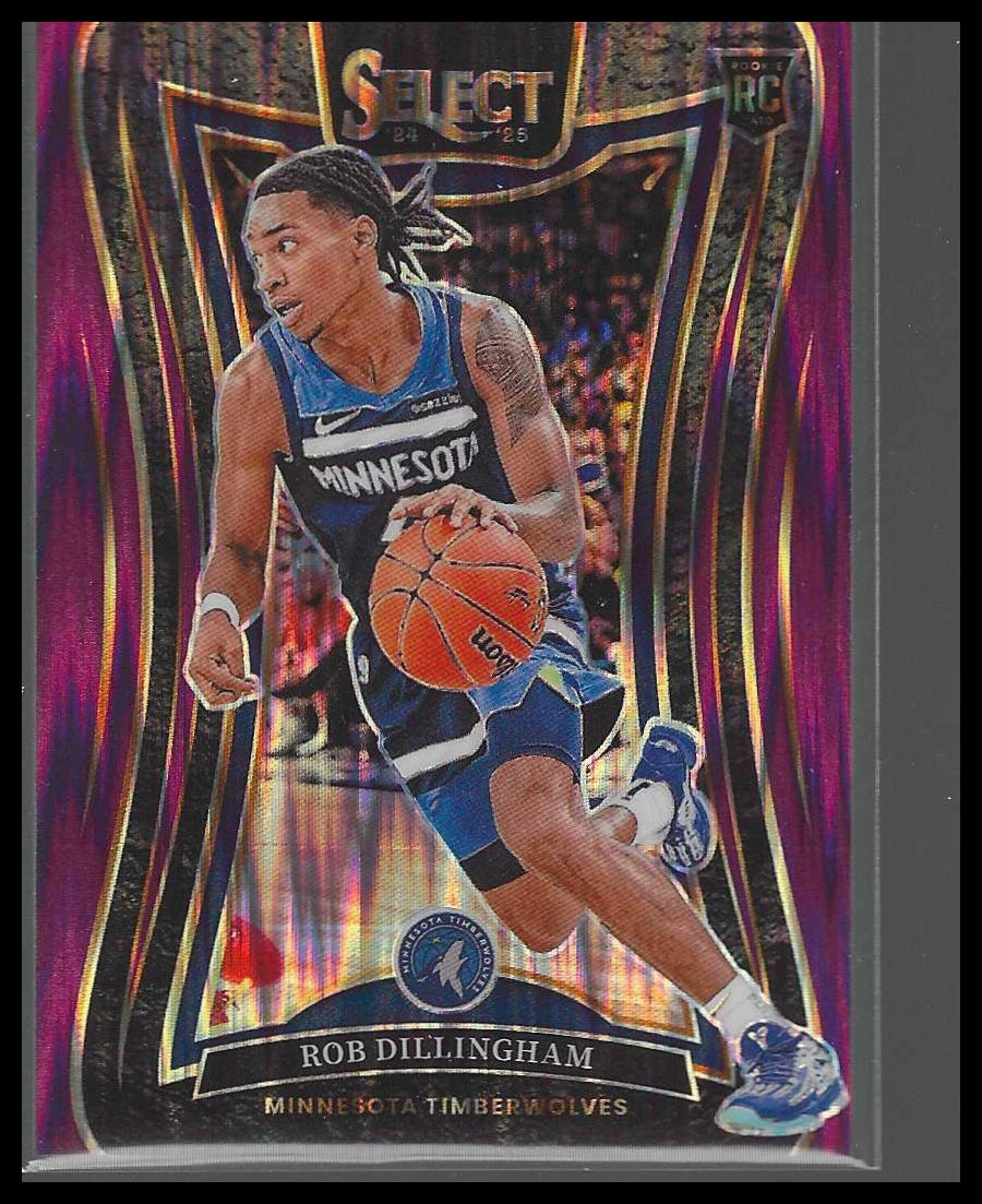 2024-25 Panini Select 392 Rob Dillingham Purple Flash Prizm #/249 Timberwolve RC