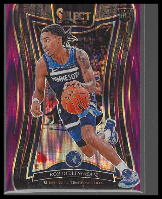 2024-25 Panini Select 392 Rob Dillingham Purple Flash Prizm #/249 Timberwolve RC