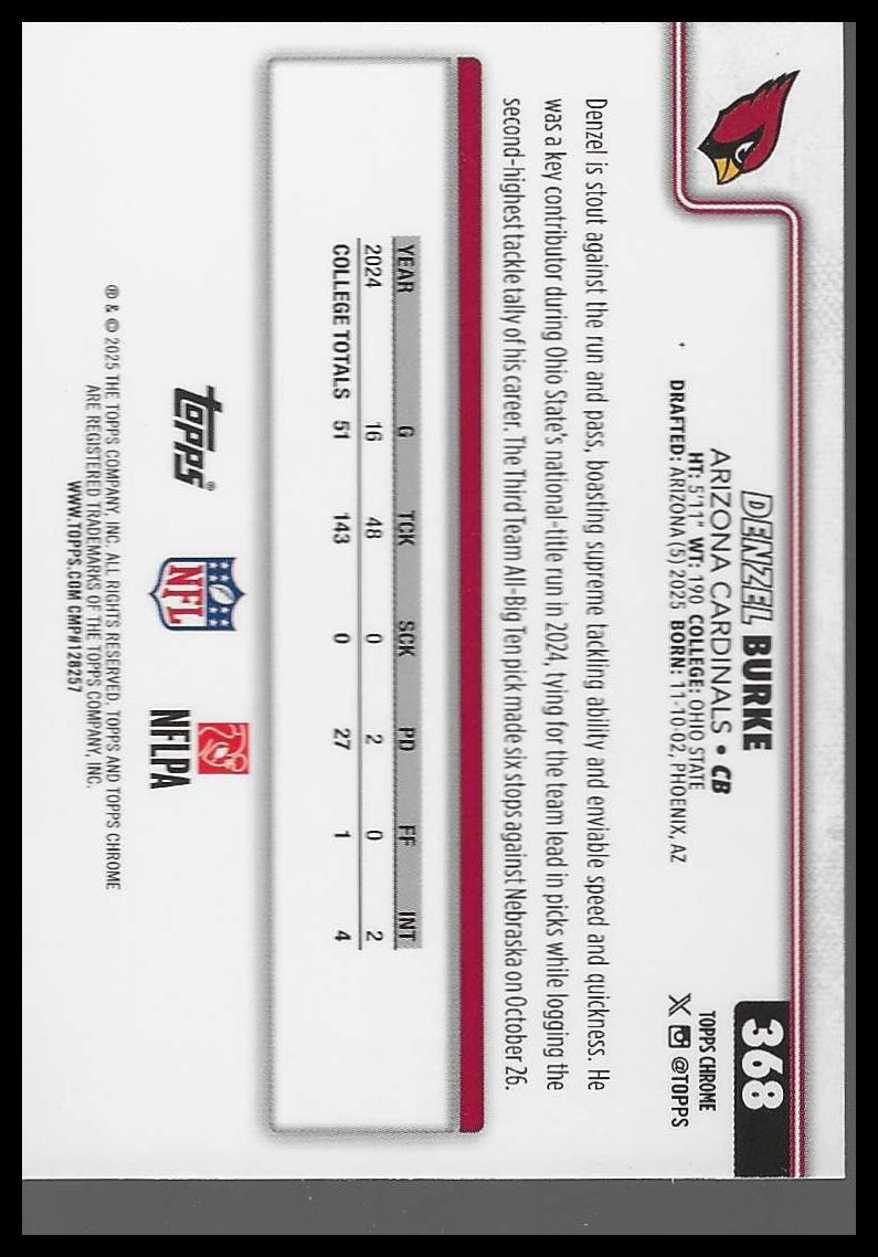 2025 Topps Chrome #368 Denzel Burke Ray Wave Refractor