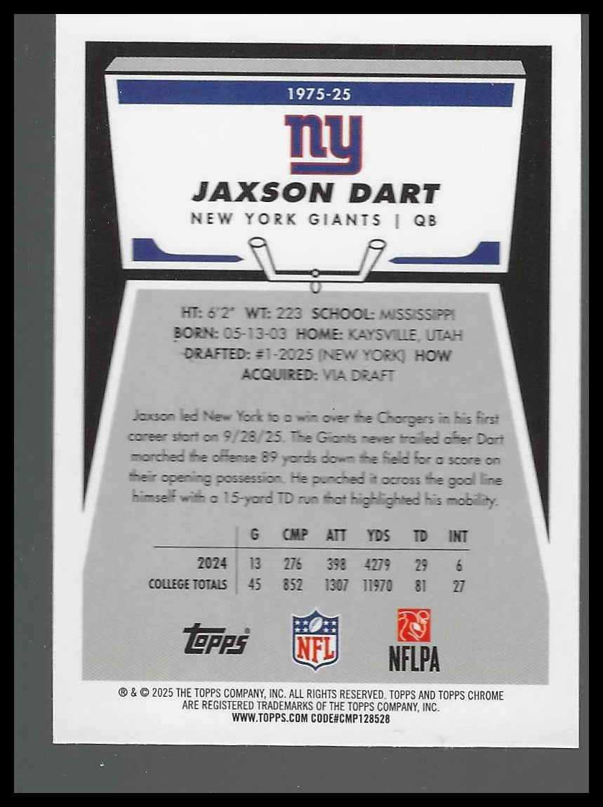 2025 Topps Chrome #1975-25 Jaxson Dart 1975 Topps